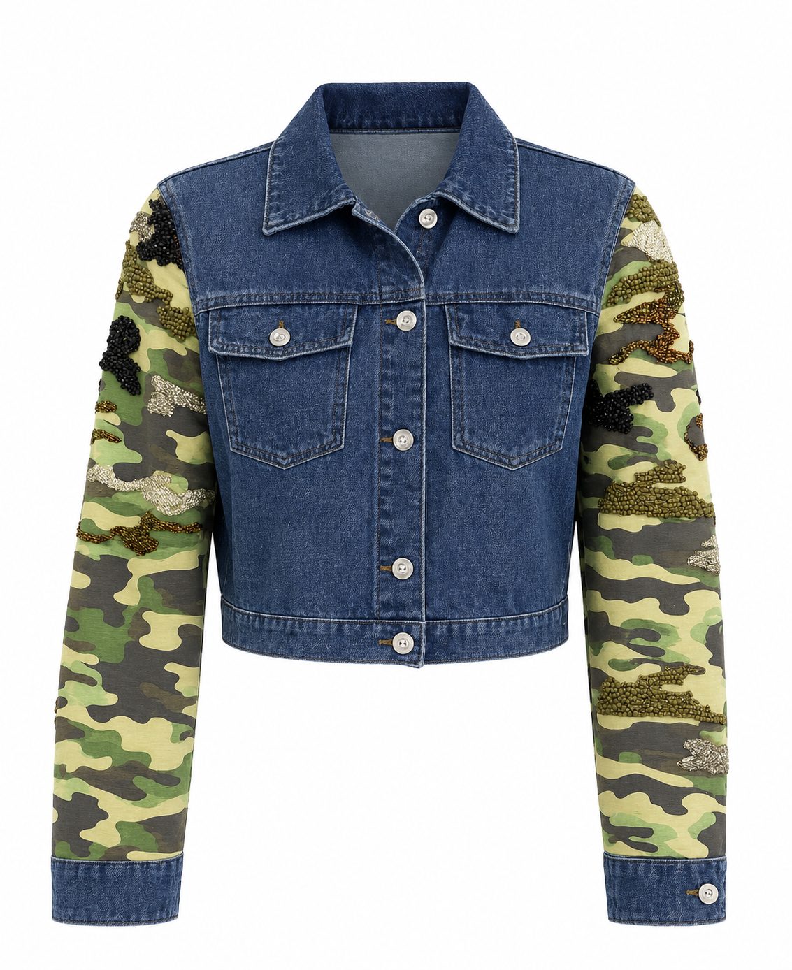 Kamuflaj Kollu Denim Ceket