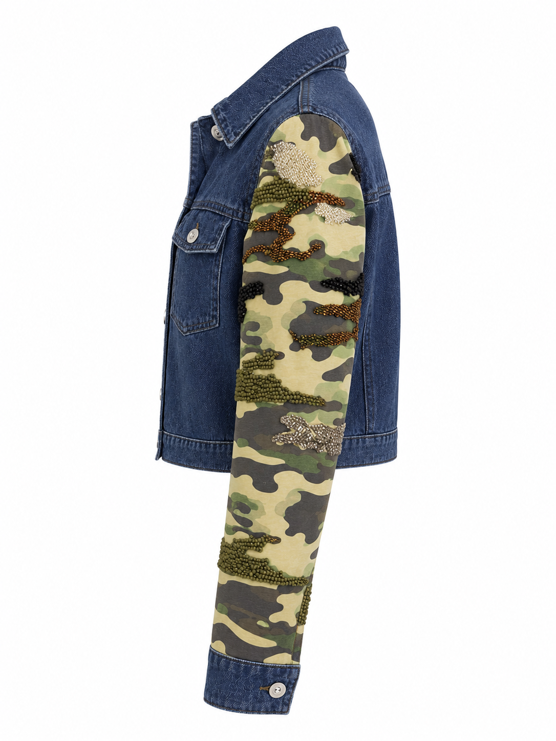 Kamuflaj Kollu Denim Ceket